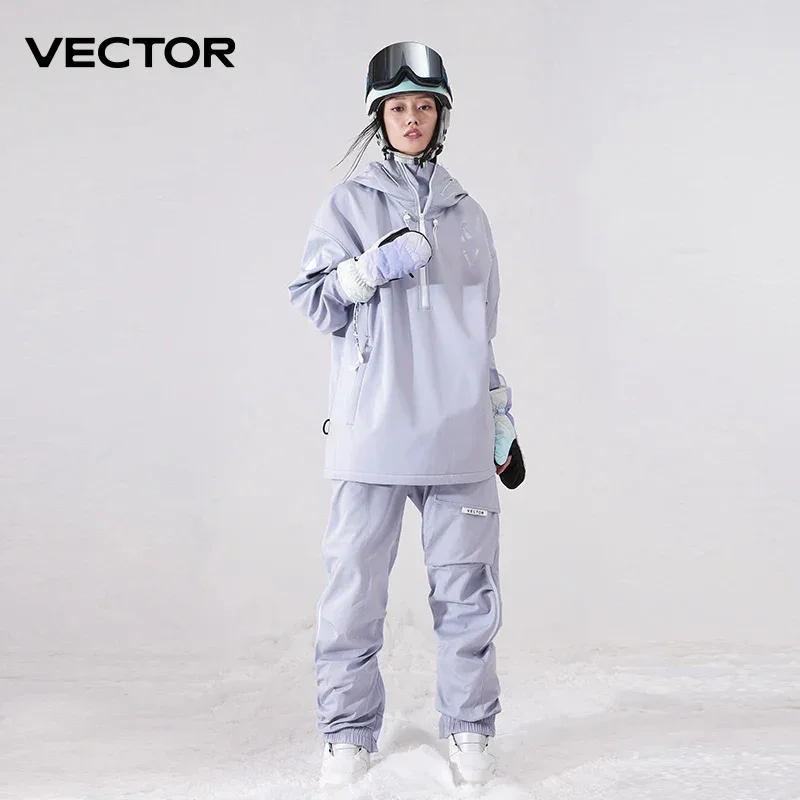 Men Women Solid Color Ski Jacket Ski Pants Warm Windproof Winter Overalls Hoodie Waterproof Outdoor Sports Clothing Snowboard - Image 2