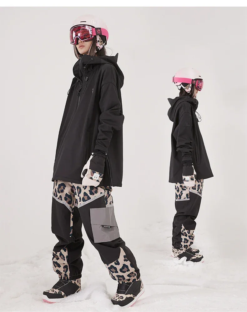 Men Women Solid Color Ski Jacket Ski Pants Warm Windproof Winter Overalls Hoodie Waterproof Outdoor Sports Clothing Snowboard - Image 23