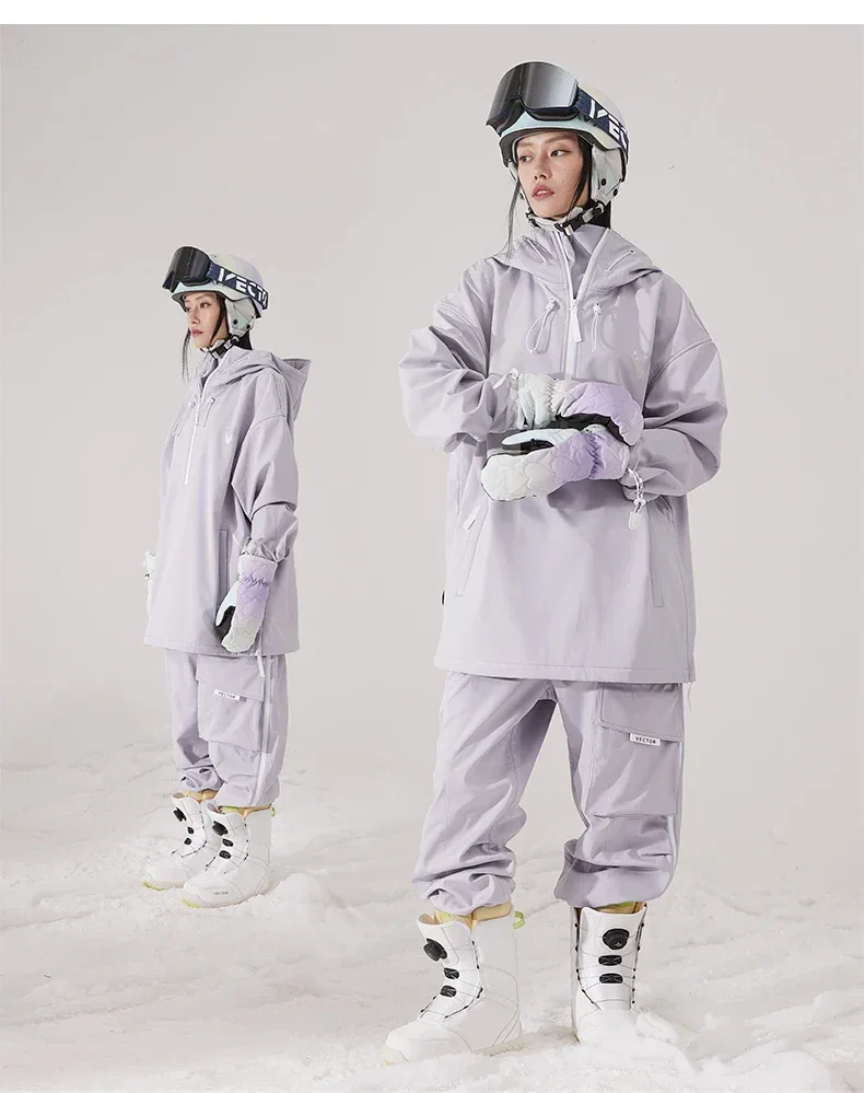Men Women Solid Color Ski Jacket Ski Pants Warm Windproof Winter Overalls Hoodie Waterproof Outdoor Sports Clothing Snowboard - Image 24