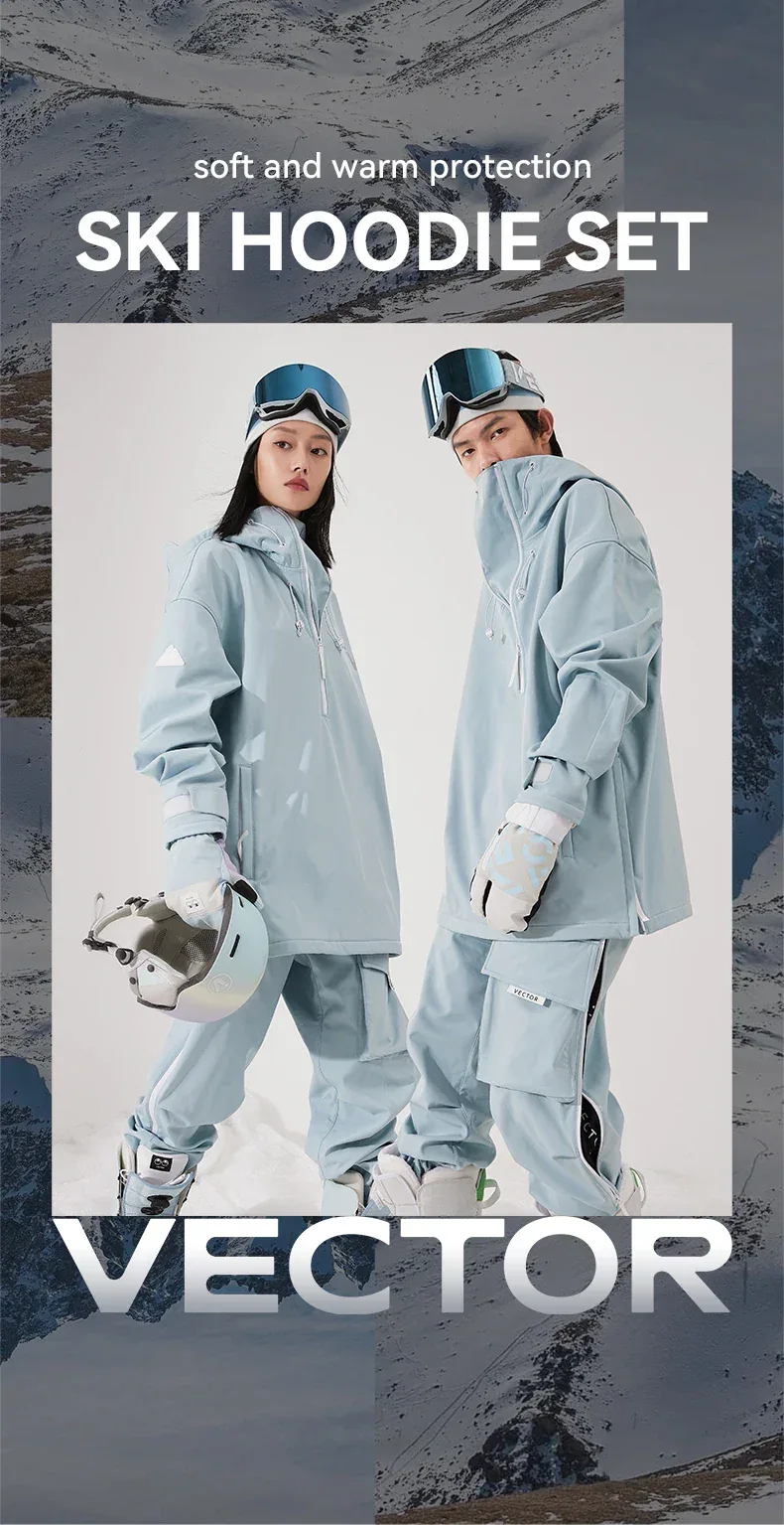 Men Women Solid Color Ski Jacket Ski Pants Warm Windproof Winter Overalls Hoodie Waterproof Outdoor Sports Clothing Snowboard - Image 7