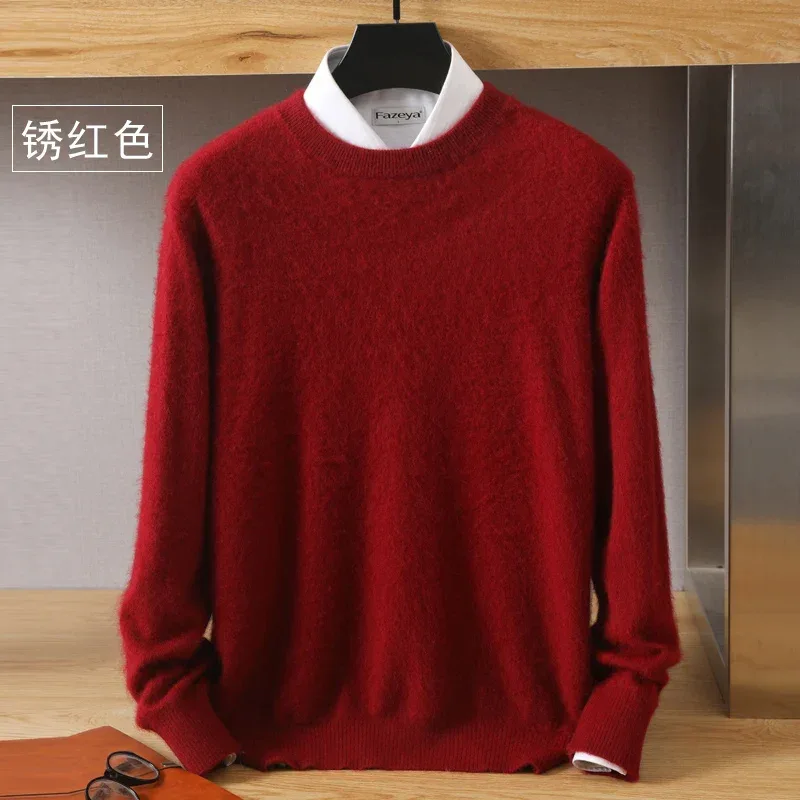 Men's 100% Pure Mink Cashmere Sweater O-Neck Pullovers Knit Sweater Autumn and Winter New Long Sleeve High-End Jumpers Mink Tops - Image 16
