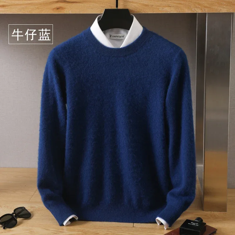 Men's 100% Pure Mink Cashmere Sweater O-Neck Pullovers Knit Sweater Autumn and Winter New Long Sleeve High-End Jumpers Mink Tops - Image 17
