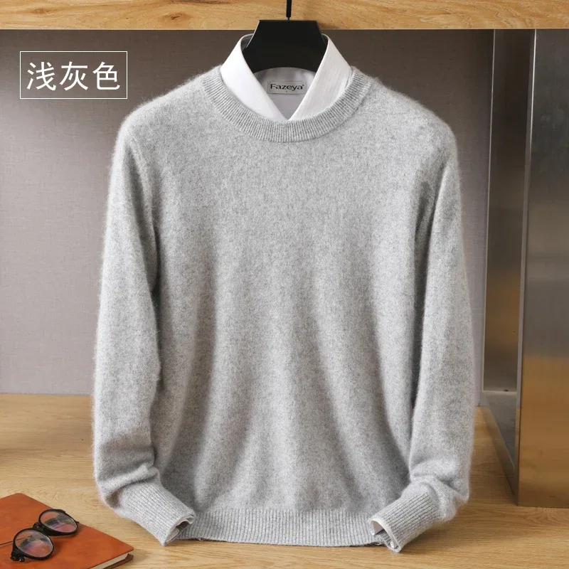 Men's 100% Pure Mink Cashmere Sweater O-Neck Pullovers Knit Sweater Autumn and Winter New Long Sleeve High-End Jumpers Mink Tops - Image 18