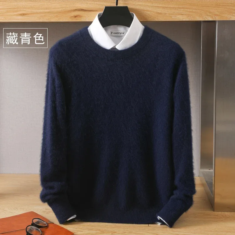 Men's 100% Pure Mink Cashmere Sweater O-Neck Pullovers Knit Sweater Autumn and Winter New Long Sleeve High-End Jumpers Mink Tops - Image 19
