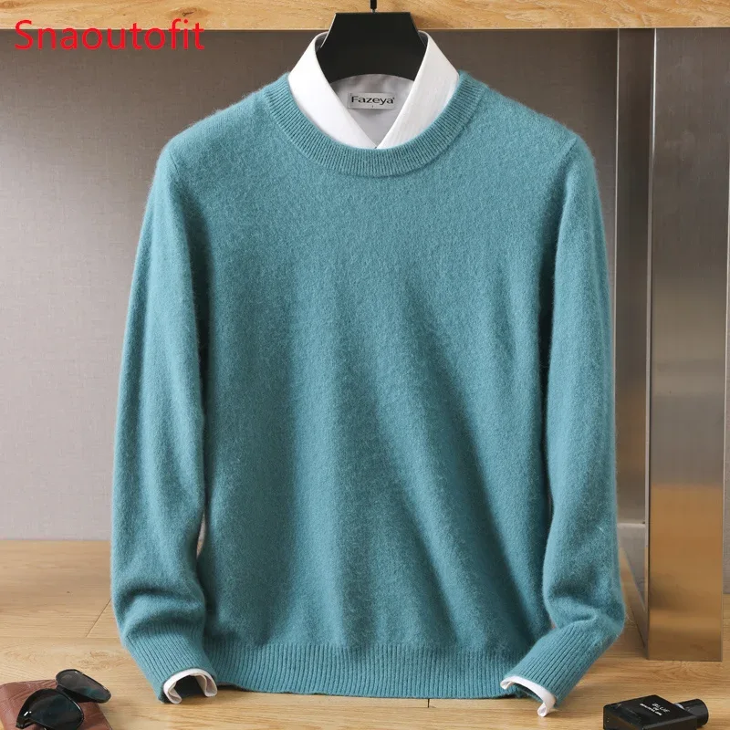 Men's 100% Pure Mink Cashmere Sweater O-Neck Pullovers Knit Sweater Autumn and Winter New Long Sleeve High-End Jumpers Mink Tops - Image 2