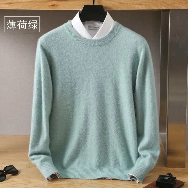 Men's 100% Pure Mink Cashmere Sweater O-Neck Pullovers Knit Sweater Autumn and Winter New Long Sleeve High-End Jumpers Mink Tops - Image 22