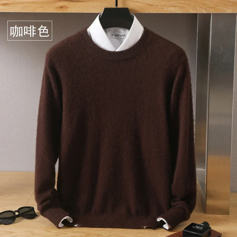 Men's 100% Pure Mink Cashmere Sweater O-Neck Pullovers Knit Sweater Autumn and Winter New Long Sleeve High-End Jumpers Mink Tops - Image 25
