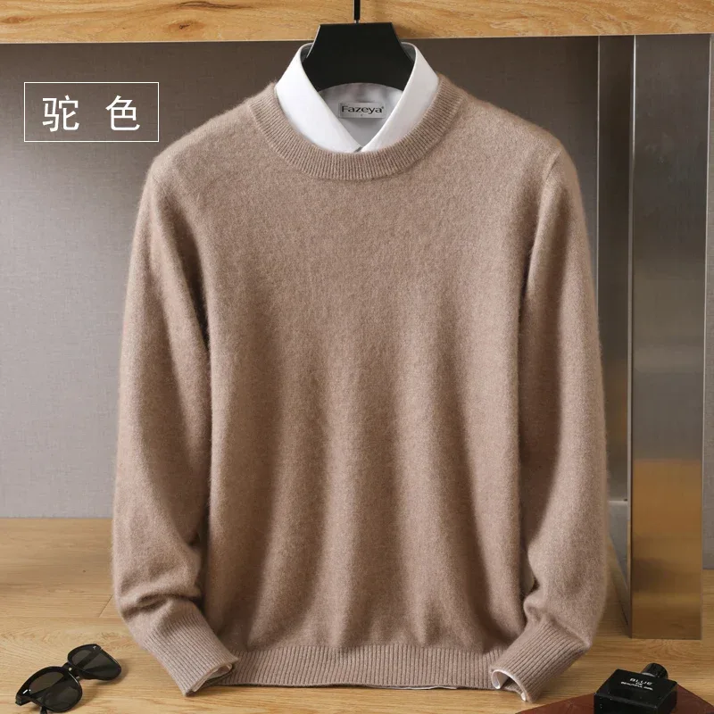 Men's 100% Pure Mink Cashmere Sweater O-Neck Pullovers Knit Sweater Autumn and Winter New Long Sleeve High-End Jumpers Mink Tops - Image 28