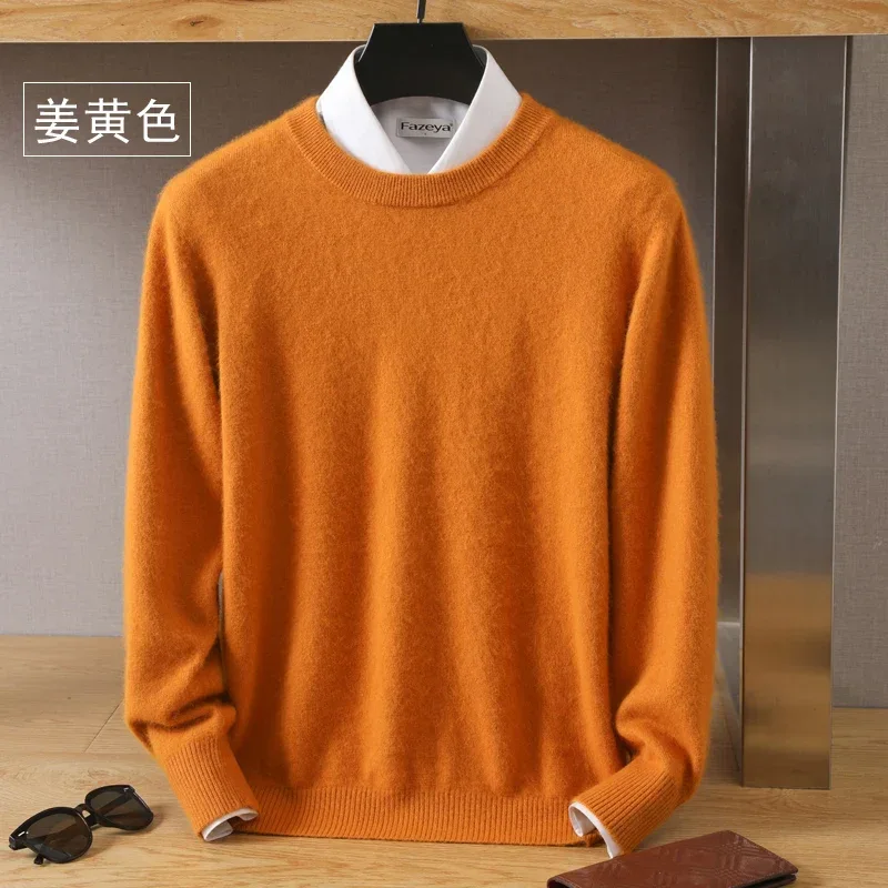Men's 100% Pure Mink Cashmere Sweater O-Neck Pullovers Knit Sweater Autumn and Winter New Long Sleeve High-End Jumpers Mink Tops - Image 29
