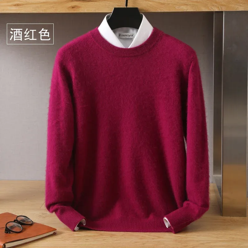 Men's 100% Pure Mink Cashmere Sweater O-Neck Pullovers Knit Sweater Autumn and Winter New Long Sleeve High-End Jumpers Mink Tops - Image 30