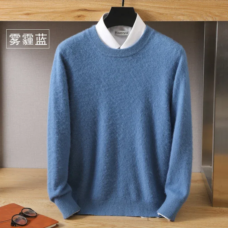 Men's 100% Pure Mink Cashmere Sweater O-Neck Pullovers Knit Sweater Autumn and Winter New Long Sleeve High-End Jumpers Mink Tops - Image 31
