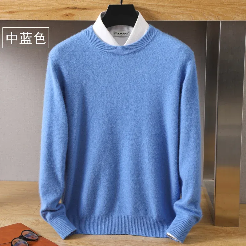 Men's 100% Pure Mink Cashmere Sweater O-Neck Pullovers Knit Sweater Autumn and Winter New Long Sleeve High-End Jumpers Mink Tops - Image 32