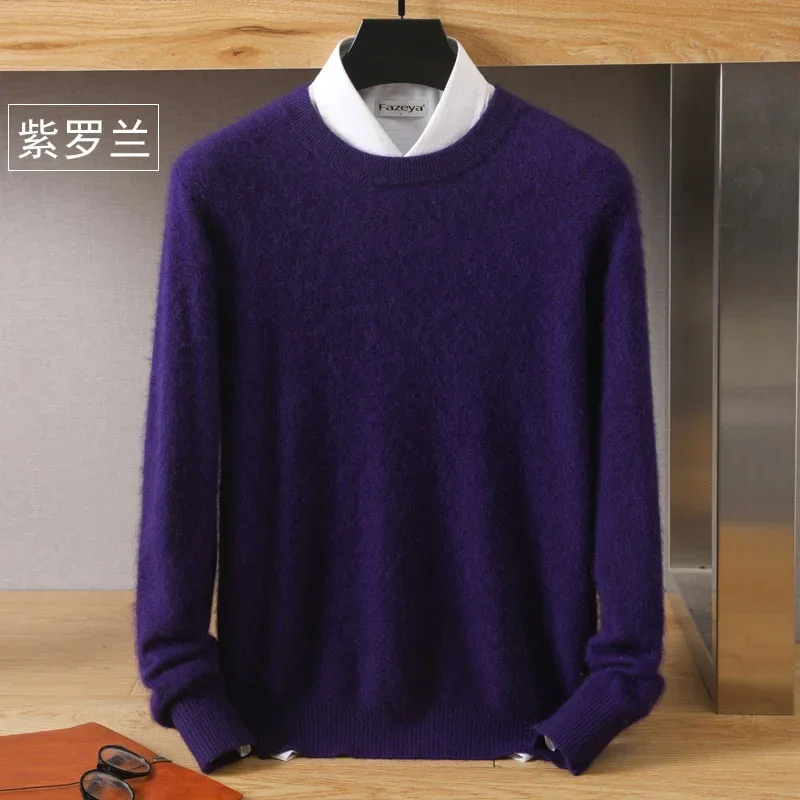 Men's 100% Pure Mink Cashmere Sweater O-Neck Pullovers Knit Sweater Autumn and Winter New Long Sleeve High-End Jumpers Mink Tops - Image 33