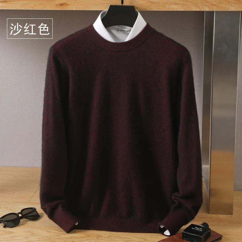 Men's 100% Pure Mink Cashmere Sweater O-Neck Pullovers Knit Sweater Autumn and Winter New Long Sleeve High-End Jumpers Mink Tops - Image 34