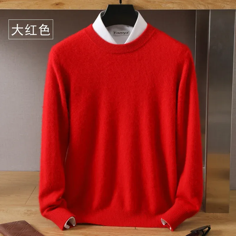 Men's 100% Pure Mink Cashmere Sweater O-Neck Pullovers Knit Sweater Autumn and Winter New Long Sleeve High-End Jumpers Mink Tops - Image 35