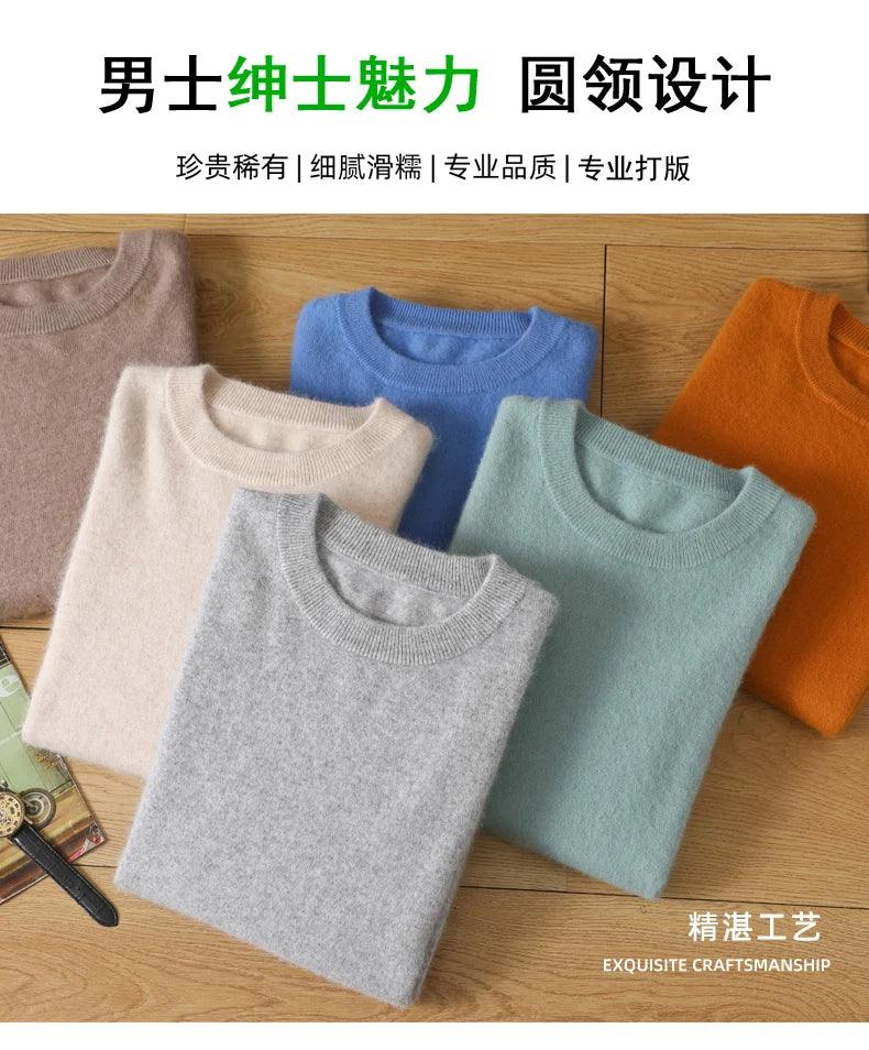 Men's 100% Pure Mink Cashmere Sweater O-Neck Pullovers Knit Sweater Autumn and Winter New Long Sleeve High-End Jumpers Mink Tops - Image 8