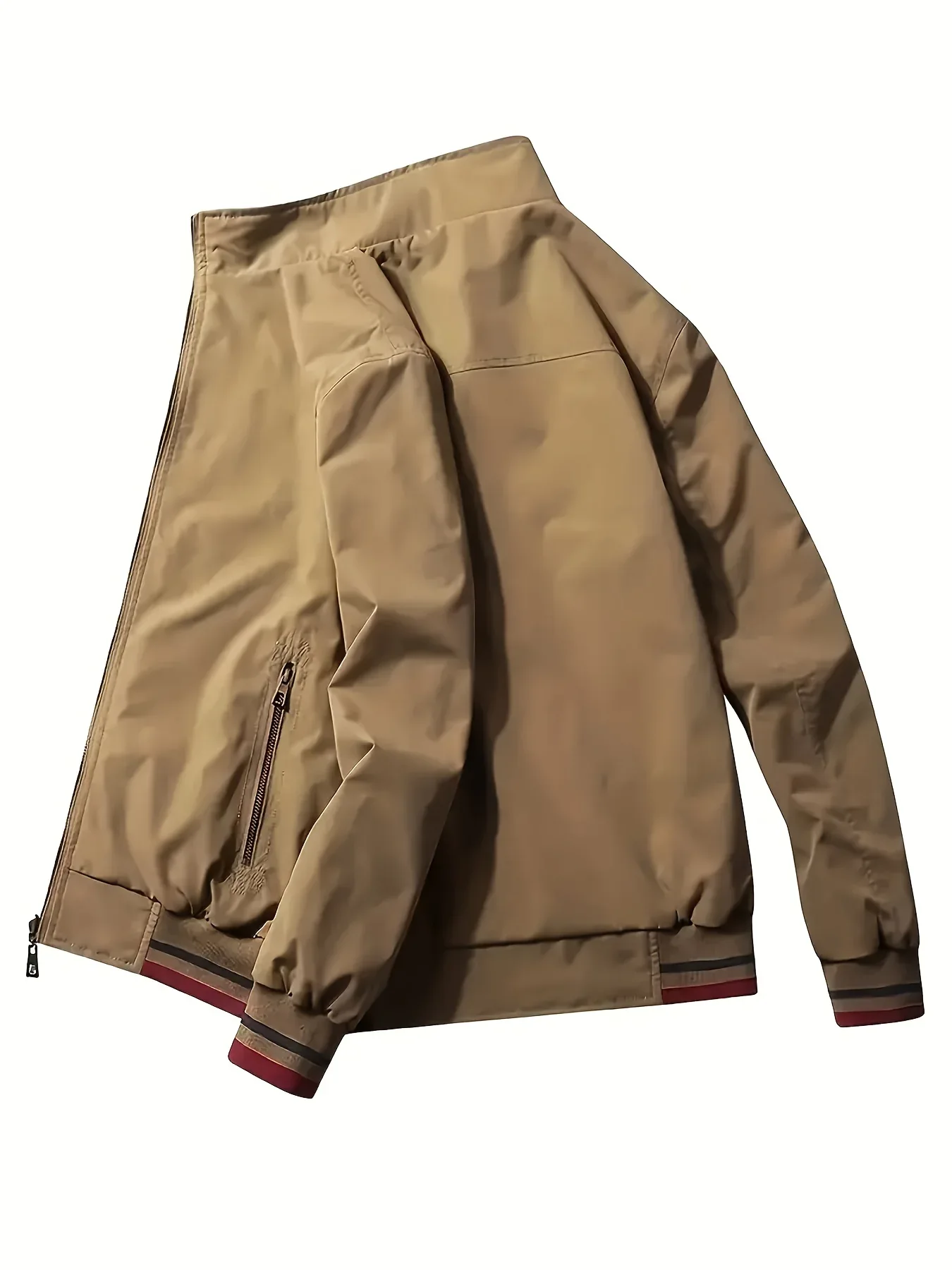 Men'S All-Season Casual Double-Sided Zip-Up Jacket with Stand Collar - Relaxed Fit Olive Green & Navy Blue Two-Tone Design, Front Zipper Closure, Functional Pockets, Durable Fabric for Casual Attire, Lightweight Layering, Mod - Image 6