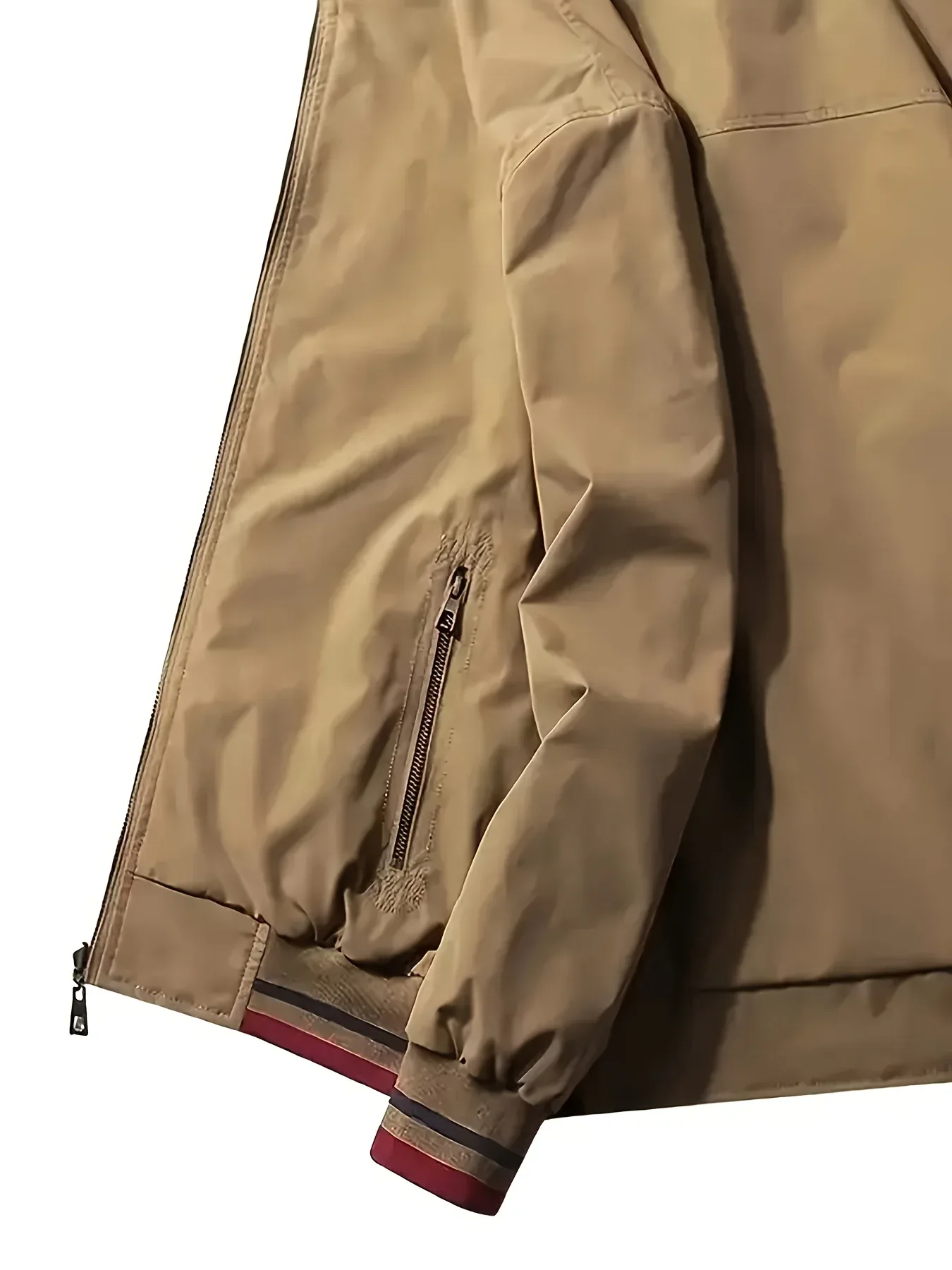Men'S All-Season Casual Double-Sided Zip-Up Jacket with Stand Collar - Relaxed Fit Olive Green & Navy Blue Two-Tone Design, Front Zipper Closure, Functional Pockets, Durable Fabric for Casual Attire, Lightweight Layering, Mod - Image 9