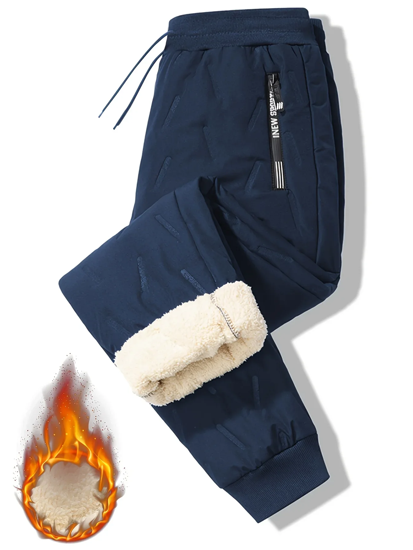 Men'S and Women'S Thickened Winter Jogger Pants with Plush Fleece Lining - Warm, Leak-Proof, Windproof, Adjustable Drawstring Waist, Zipper Pockets, Solid Color for Casual Home and Outdoor Use