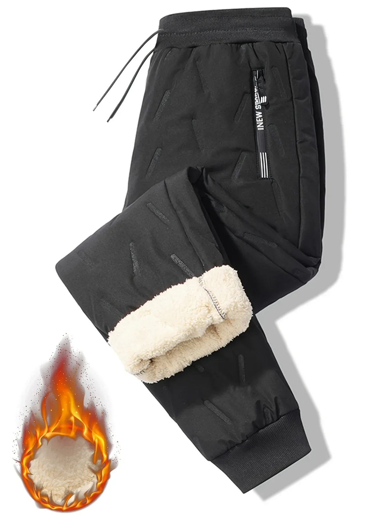 Men'S and Women'S Thickened Winter Jogger Pants with Plush Fleece Lining - Warm, Leak-Proof, Windproof, Adjustable Drawstring Waist, Zipper Pockets, Solid Color for Casual Home and Outdoor Use - Image 2