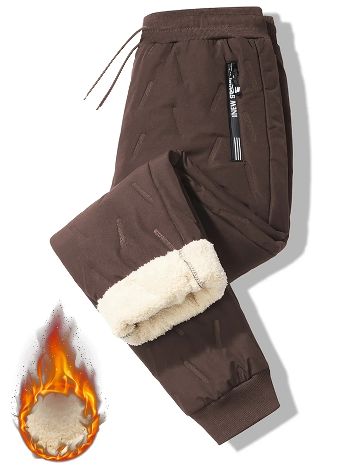 Men'S and Women'S Thickened Winter Jogger Pants with Plush Fleece Lining - Warm, Leak-Proof, Windproof, Adjustable Drawstring Waist, Zipper Pockets, Solid Color for Casual Home and Outdoor Use - Image 3