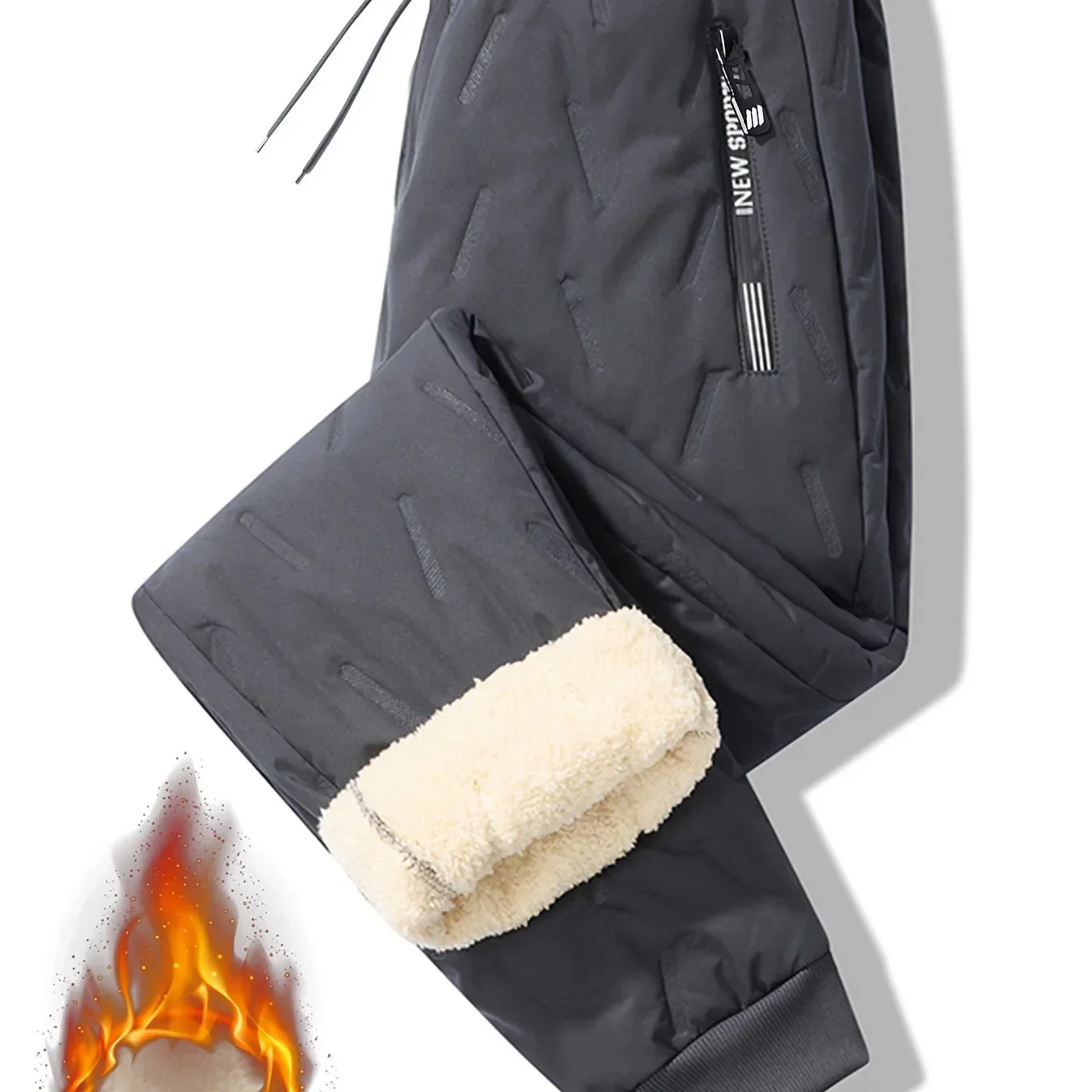 Men'S and Women'S Thickened Winter Jogger Pants with Plush Fleece Lining - Warm, Leak-Proof, Windproof, Adjustable Drawstring Waist, Zipper Pockets, Solid Color for Casual Home and Outdoor Use - Image 36