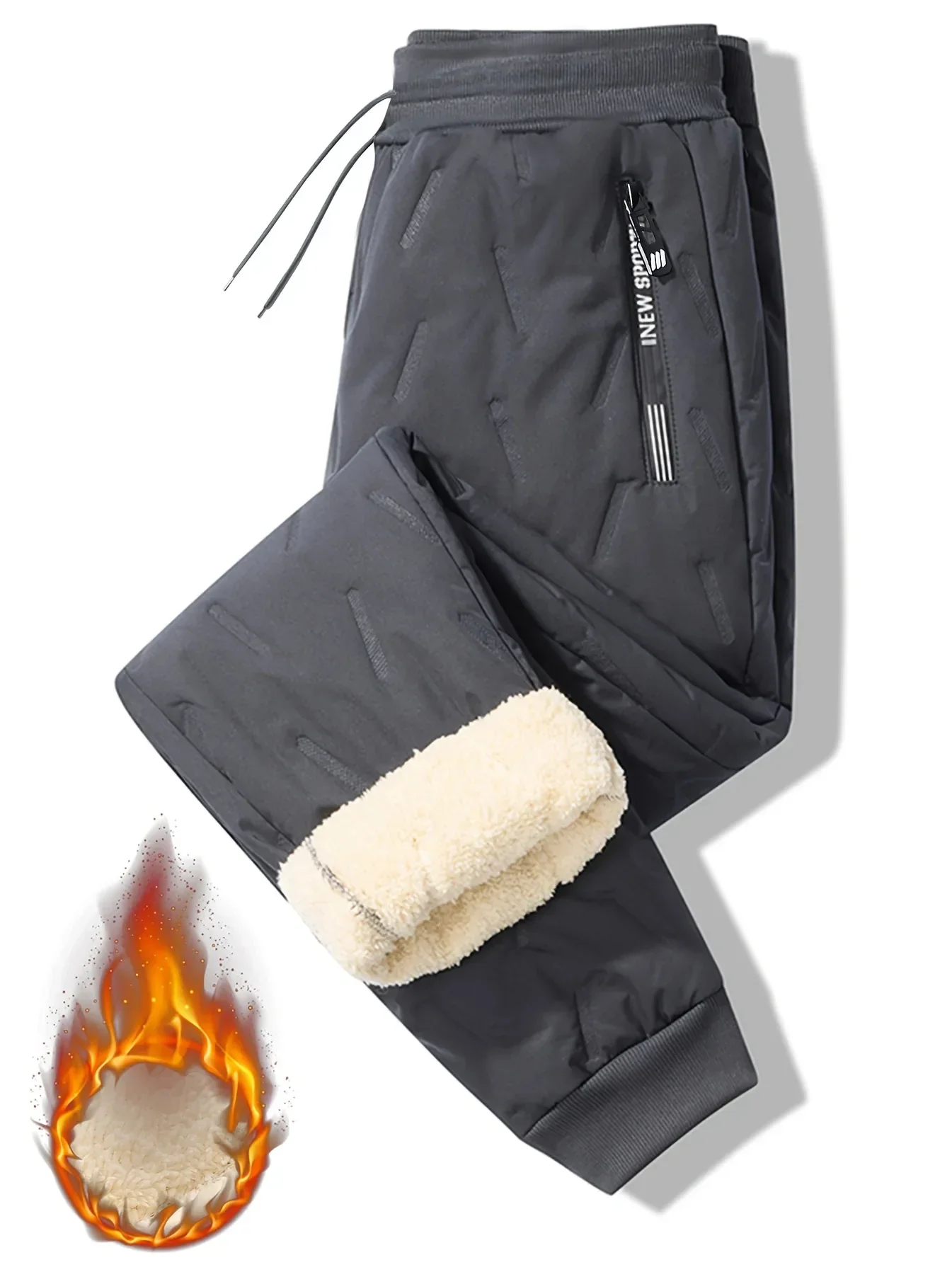 Men'S and Women'S Thickened Winter Jogger Pants with Plush Fleece Lining - Warm, Leak-Proof, Windproof, Adjustable Drawstring Waist, Zipper Pockets, Solid Color for Casual Home and Outdoor Use - Image 4