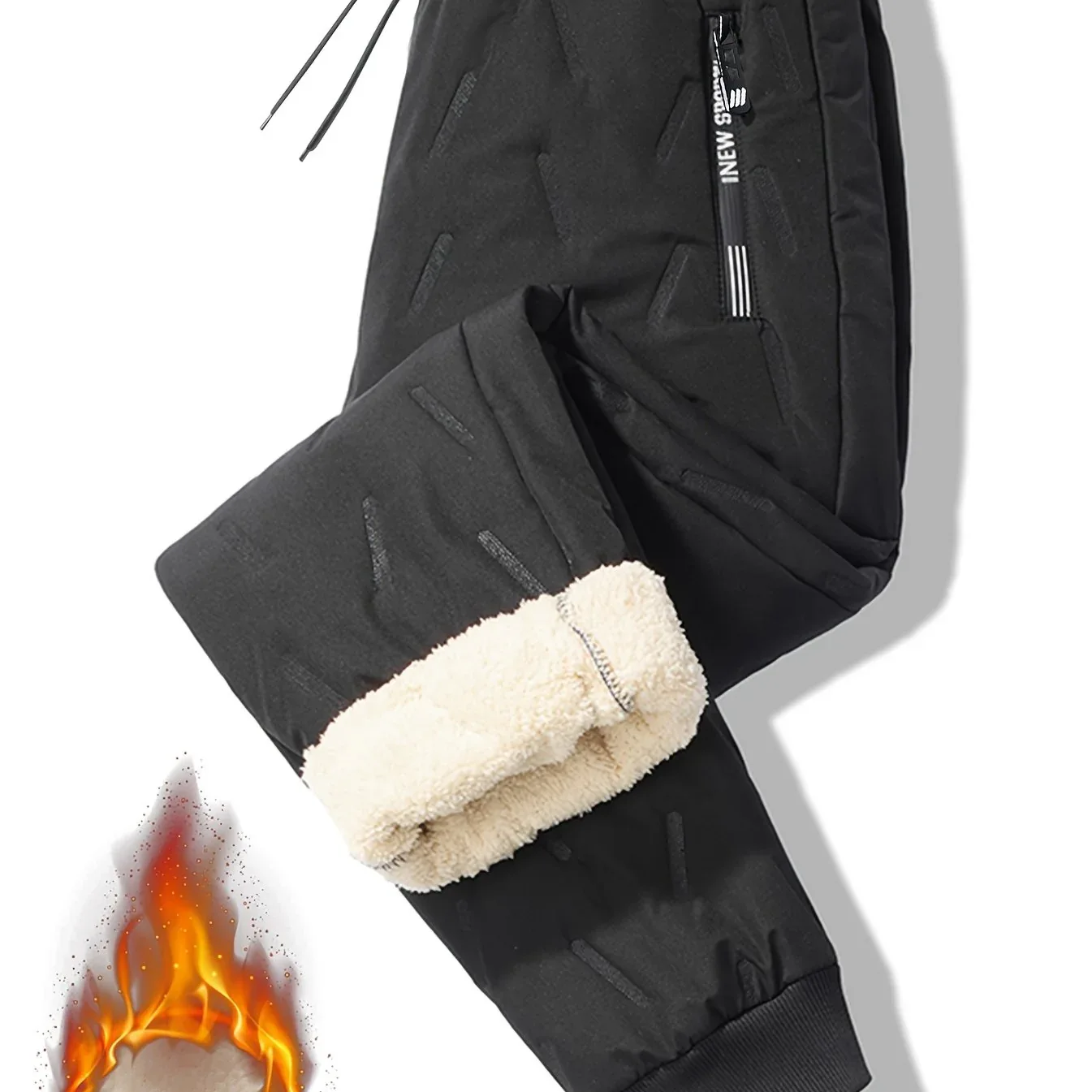 Men'S and Women'S Thickened Winter Jogger Pants with Plush Fleece Lining - Warm, Leak-Proof, Windproof, Adjustable Drawstring Waist, Zipper Pockets, Solid Color for Casual Home and Outdoor Use - Image 40