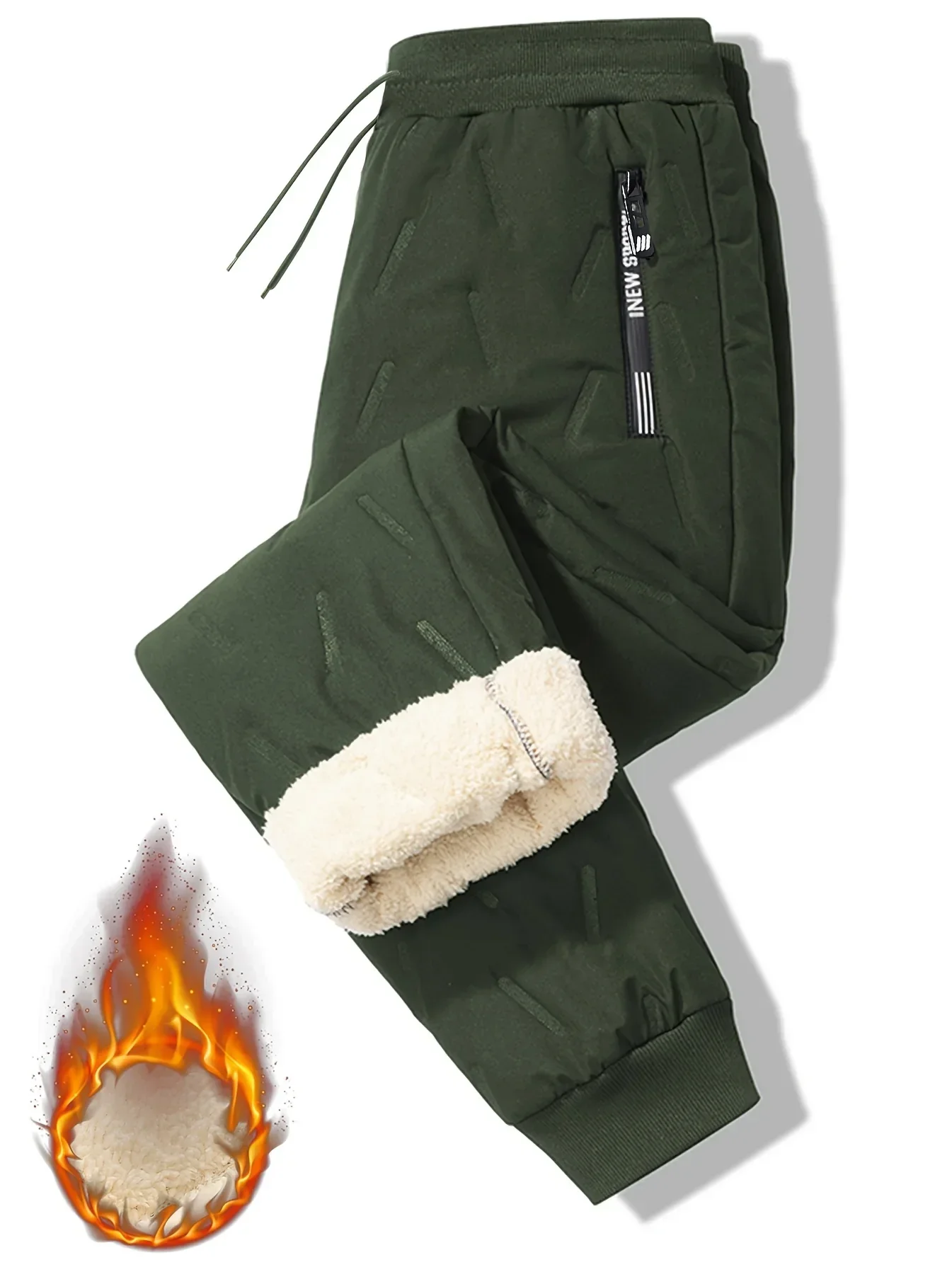 Men'S and Women'S Thickened Winter Jogger Pants with Plush Fleece Lining - Warm, Leak-Proof, Windproof, Adjustable Drawstring Waist, Zipper Pockets, Solid Color for Casual Home and Outdoor Use - Image 5