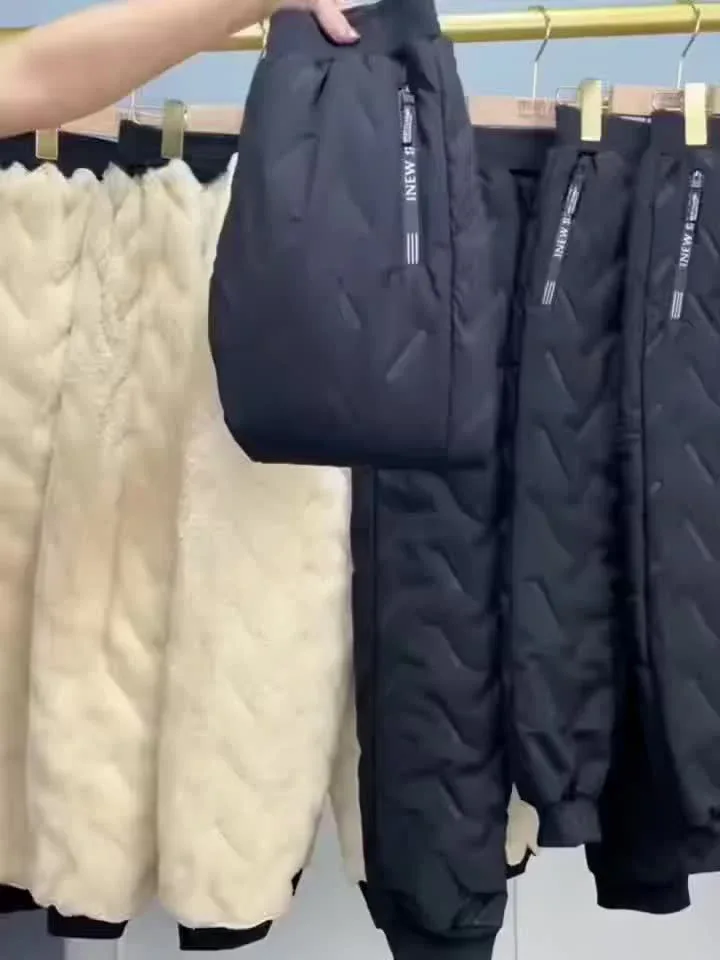 Men'S and Women'S Thickened Winter Jogger Pants with Plush Fleece Lining - Warm, Leak-Proof, Windproof, Adjustable Drawstring Waist, Zipper Pockets, Solid Color for Casual Home and Outdoor Use - Image 7