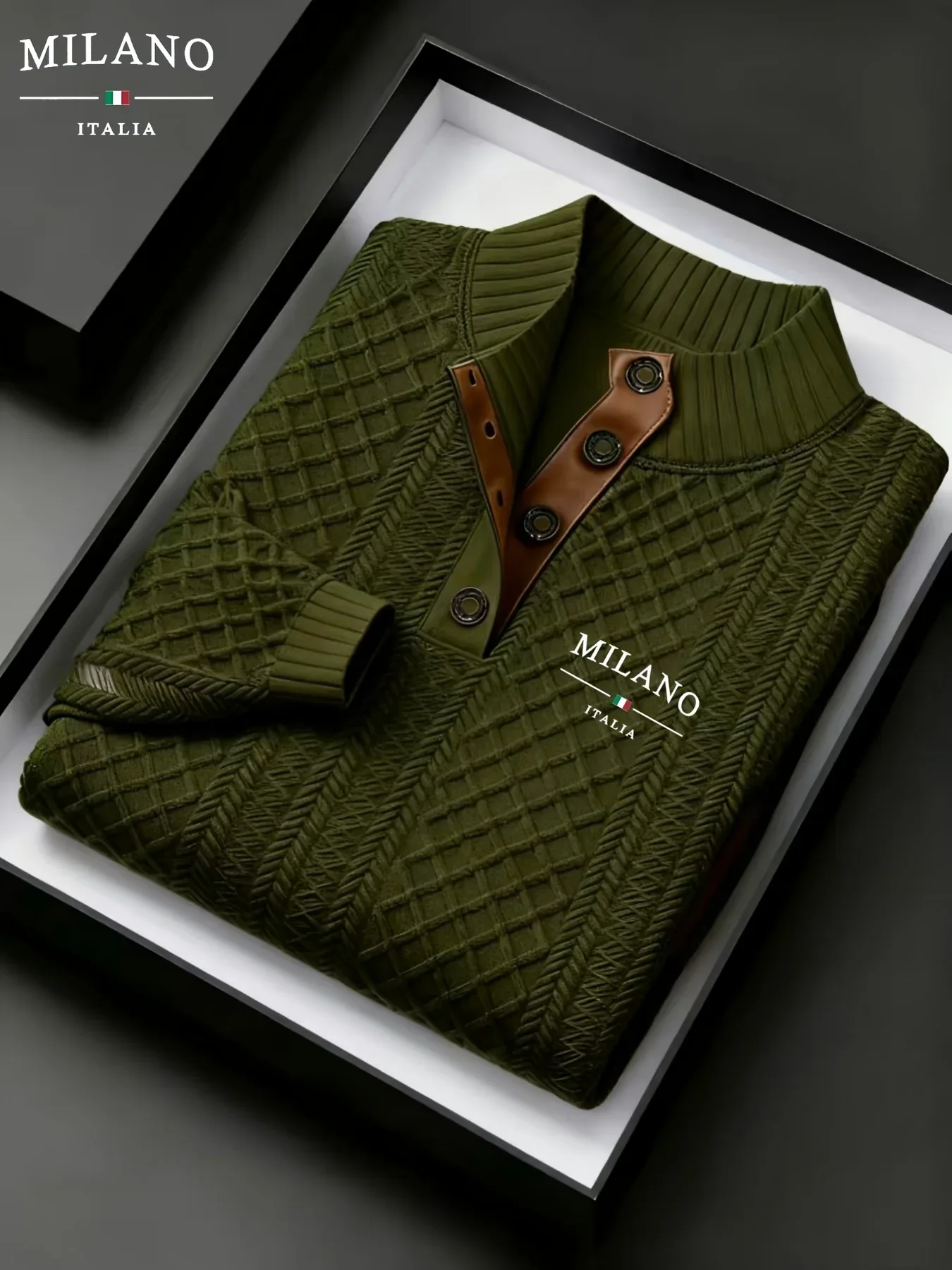 Men'S Autumn-Winter Christmas Stand Collar Jacquard Knit Sweater | Casual Style, 280g/m², High Collar, Button Details, Suitable for Outdoor Leisure and Holiday Gifts - Image 10
