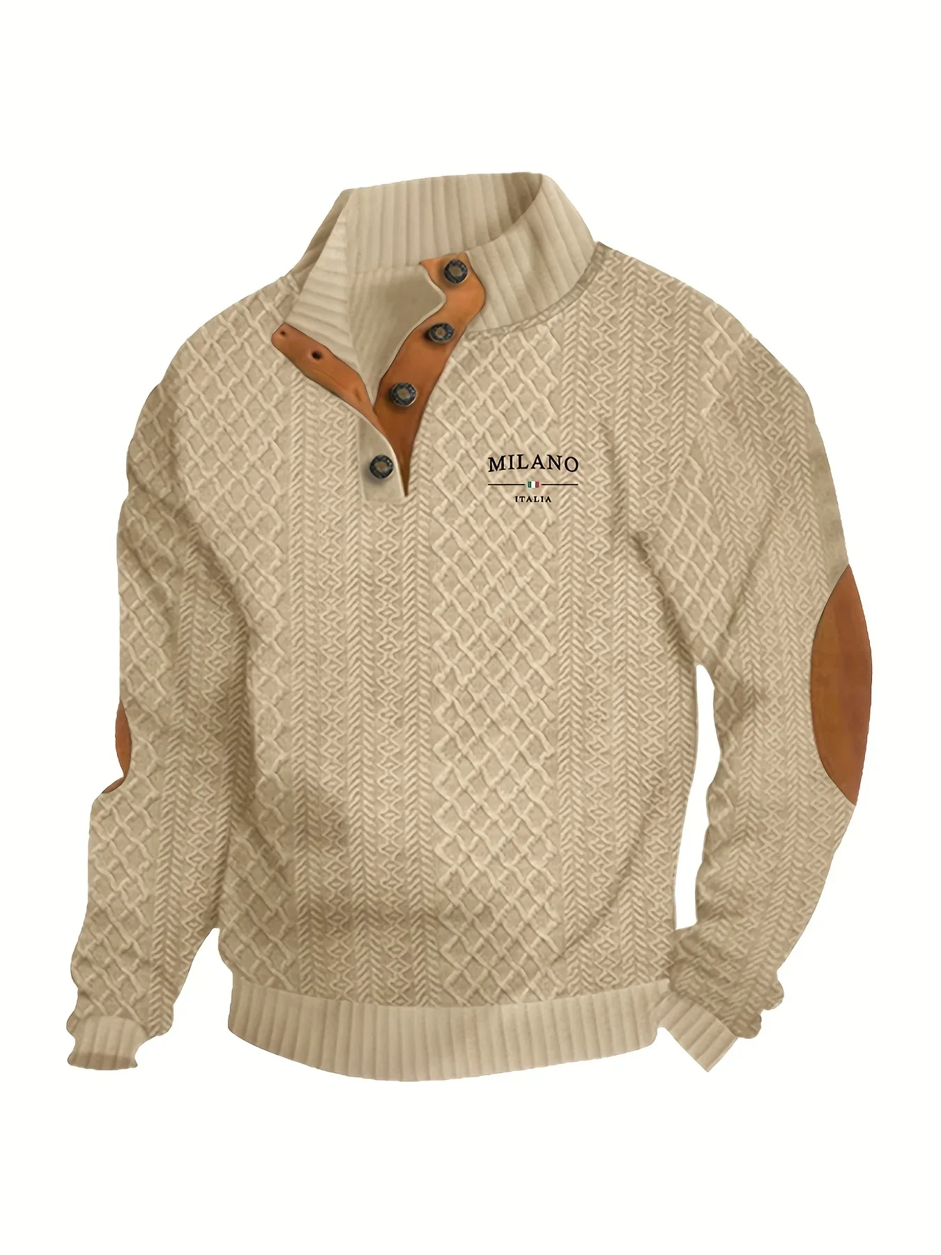 Men'S Autumn-Winter Christmas Stand Collar Jacquard Knit Sweater | Casual Style, 280g/m², High Collar, Button Details, Suitable for Outdoor Leisure and Holiday Gifts - Image 11