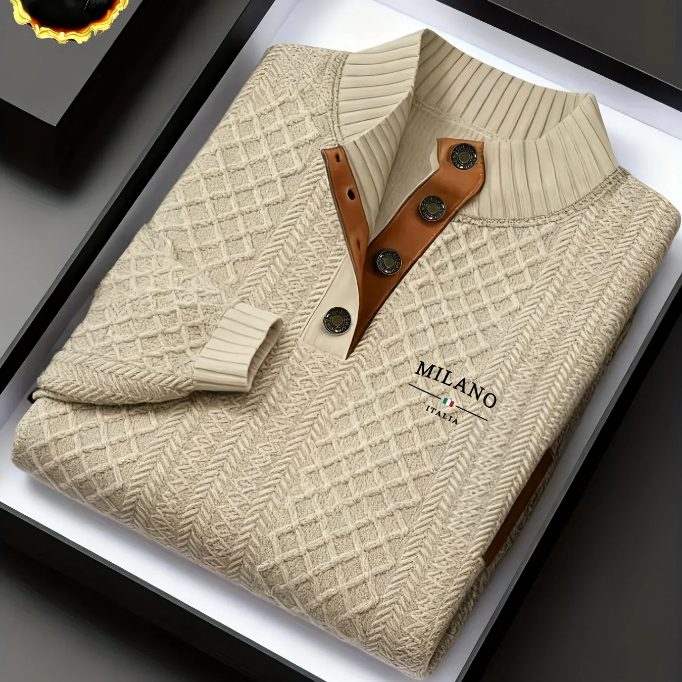 Men'S Autumn-Winter Christmas Stand Collar Jacquard Knit Sweater | Casual Style, 280g/m², High Collar, Button Details, Suitable for Outdoor Leisure and Holiday Gifts - Image 18