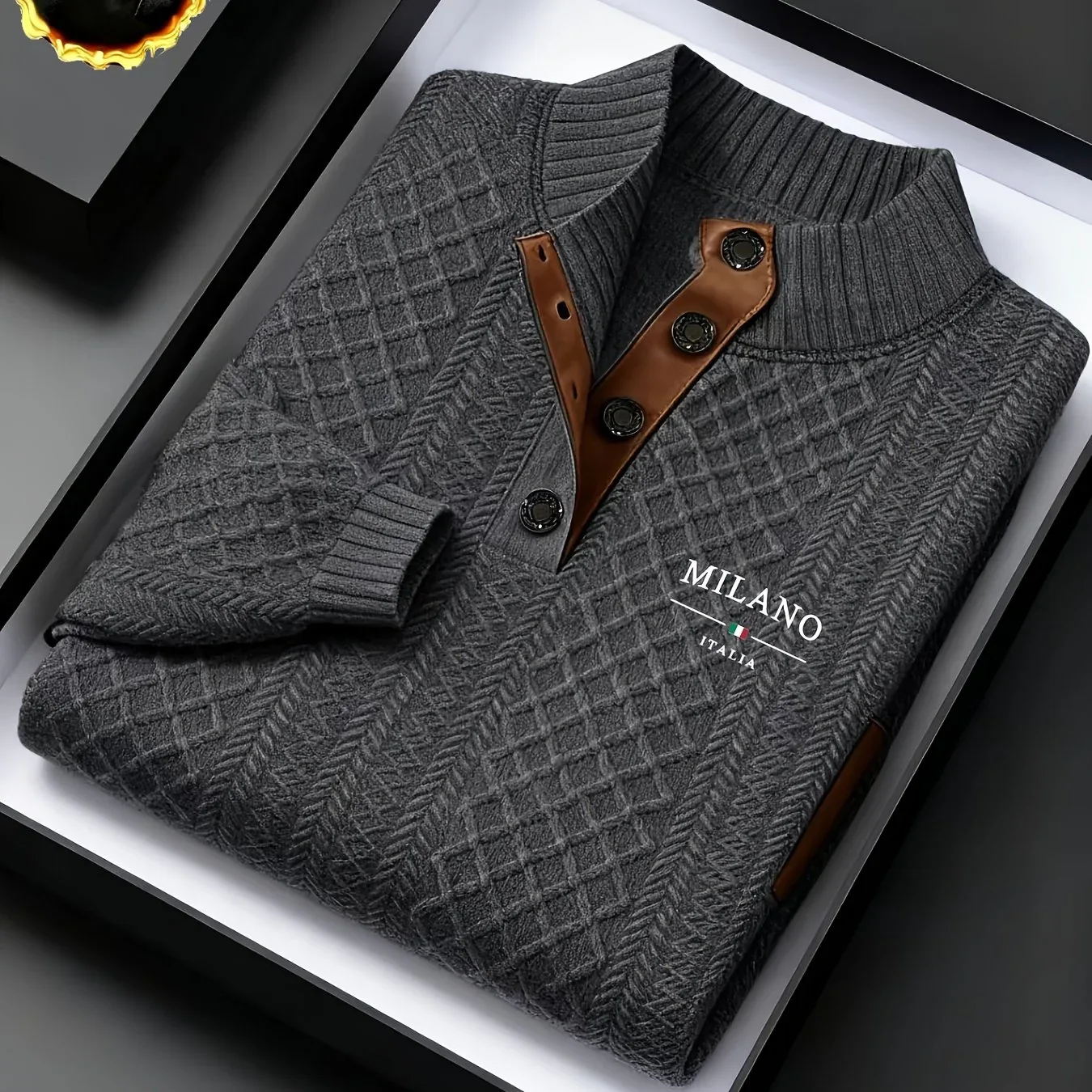 Men'S Autumn-Winter Christmas Stand Collar Jacquard Knit Sweater | Casual Style, 280g/m², High Collar, Button Details, Suitable for Outdoor Leisure and Holiday Gifts - Image 22