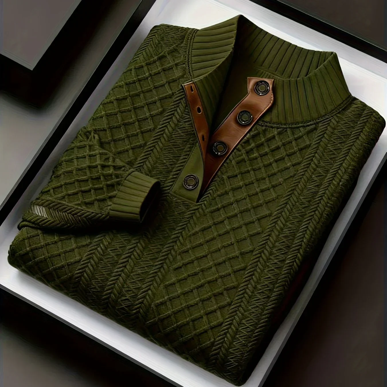 Men'S Autumn-Winter Christmas Stand Collar Jacquard Knit Sweater | Casual Style, 280g/m², High Collar, Button Details, Suitable for Outdoor Leisure and Holiday Gifts - Image 23