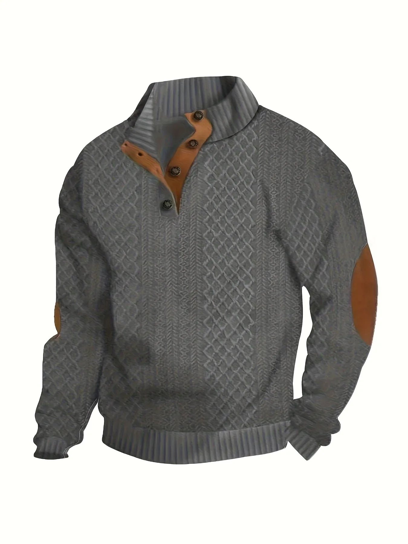 Men'S Autumn-Winter Christmas Stand Collar Jacquard Knit Sweater | Casual Style, 280g/m², High Collar, Button Details, Suitable for Outdoor Leisure and Holiday Gifts - Image 7