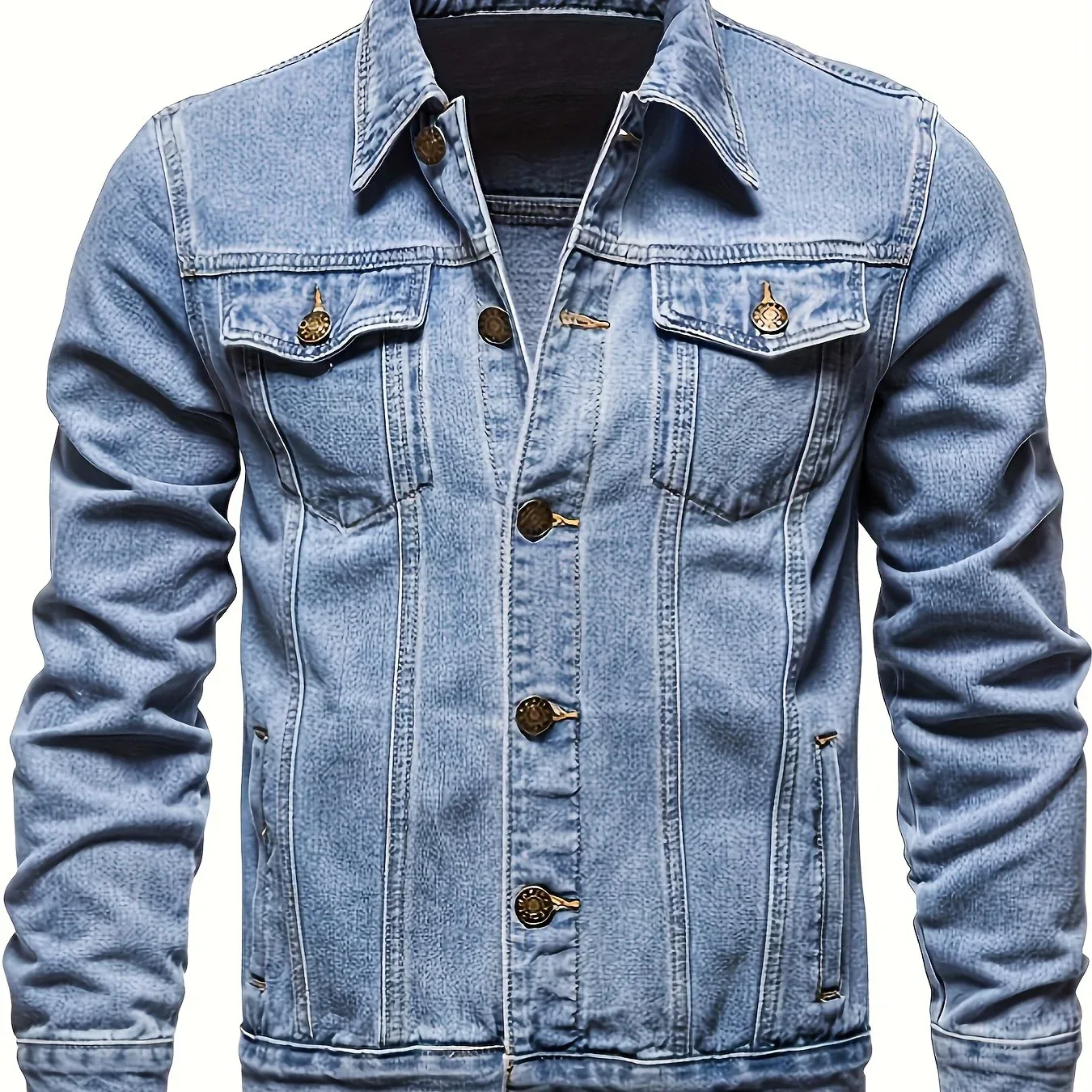 Men's Classic Blue Jeans-like Jacket - Button-Front Closure, Non-Stretch Denim, Relaxed Fit with Chest Pockets - Machine Washable Casual Everyday & Formal Wear Coat for Men - Image 12