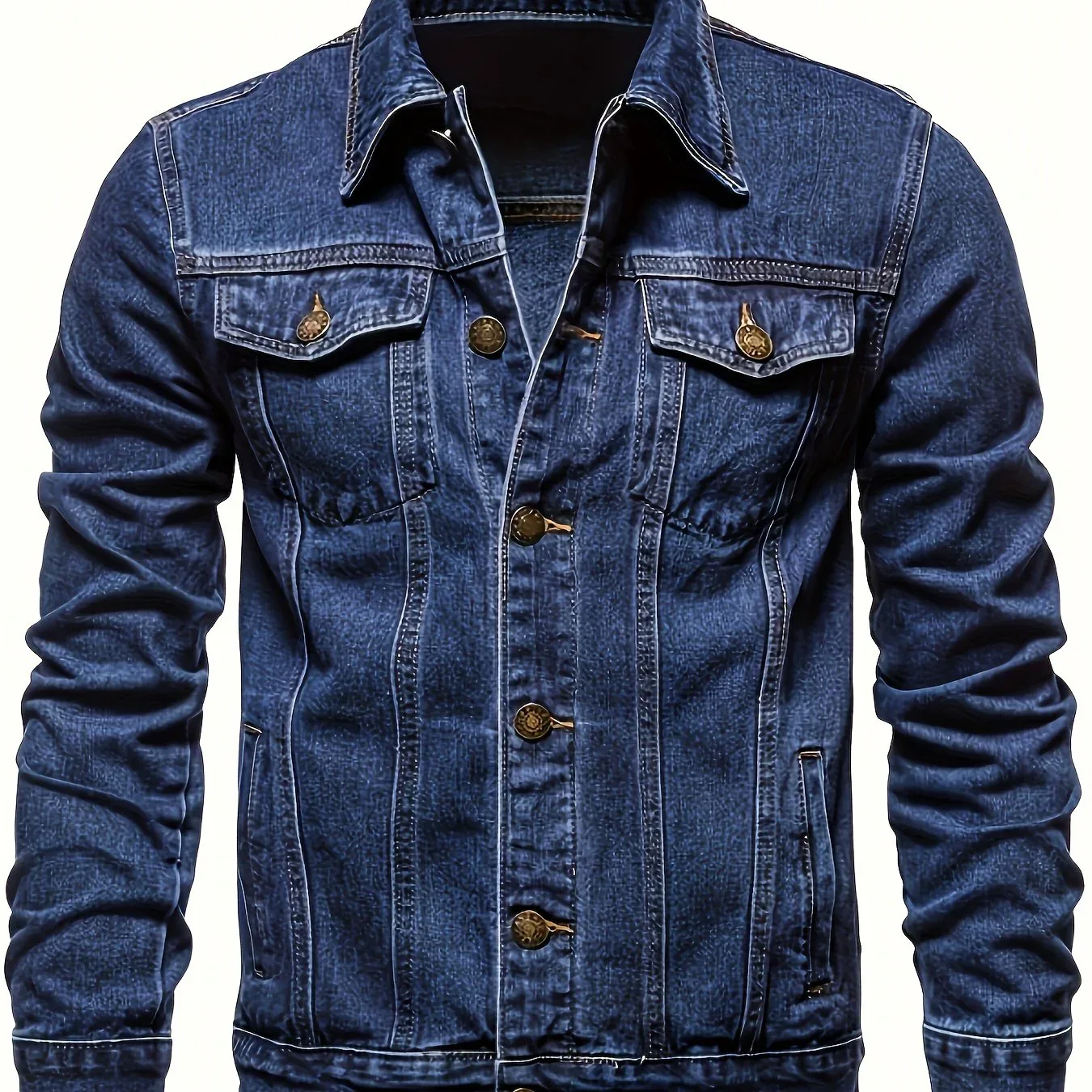 Men's Classic Blue Jeans-like Jacket - Button-Front Closure, Non-Stretch Denim, Relaxed Fit with Chest Pockets - Machine Washable Casual Everyday & Formal Wear Coat for Men - Image 13