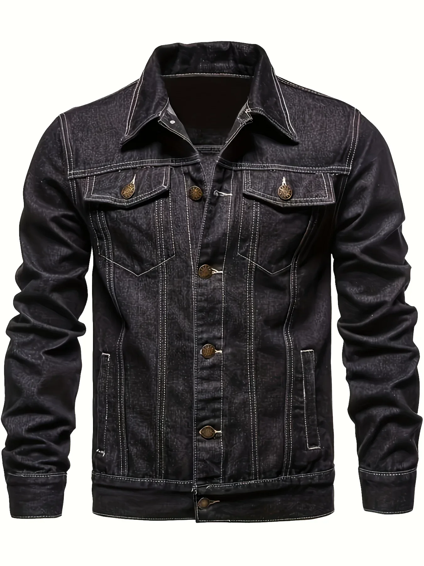 Men's Classic Blue Jeans-like Jacket - Button-Front Closure, Non-Stretch Denim, Relaxed Fit with Chest Pockets - Machine Washable Casual Everyday & Formal Wear Coat for Men - Image 3
