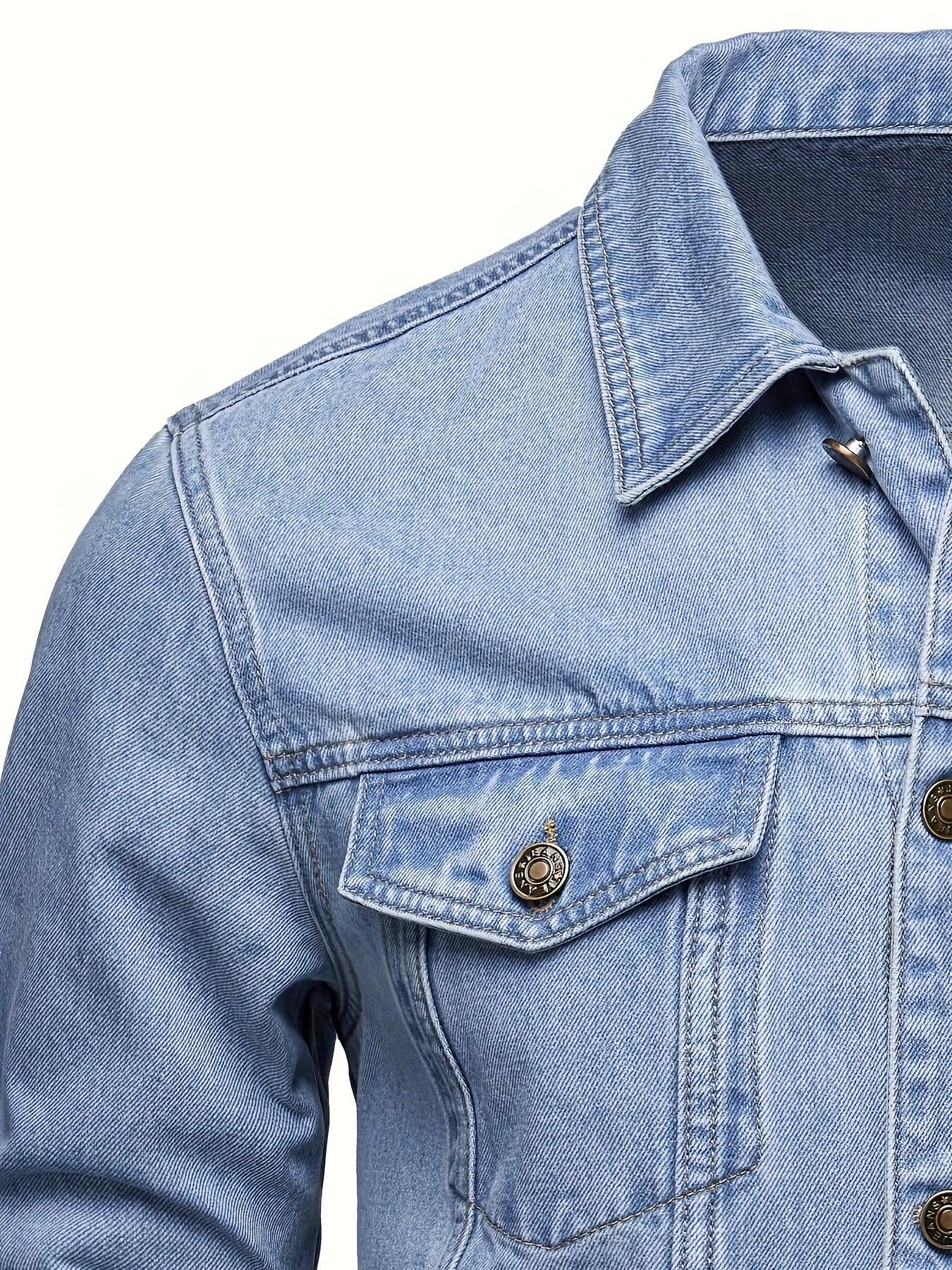 Men's Classic Blue Jeans-like Jacket - Button-Front Closure, Non-Stretch Denim, Relaxed Fit with Chest Pockets - Machine Washable Casual Everyday & Formal Wear Coat for Men - Image 7