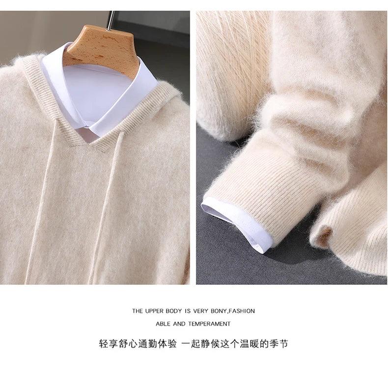 Men's Clothing: 100% Pure Mink Cashmere Knitted Sweater Casual And Loose Large-Sized Hooded Pullover Autumn Winter New Products - Image 14