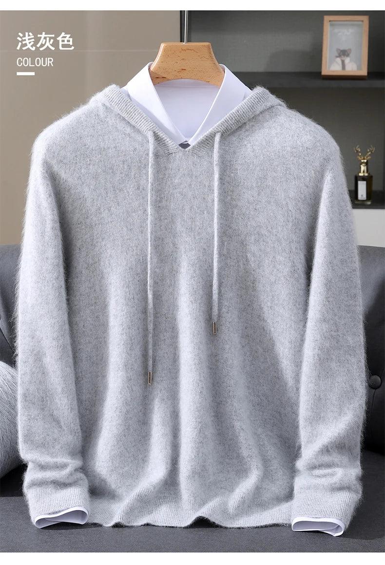 Men's Clothing: 100% Pure Mink Cashmere Knitted Sweater Casual And Loose Large-Sized Hooded Pullover Autumn Winter New Products - Image 16