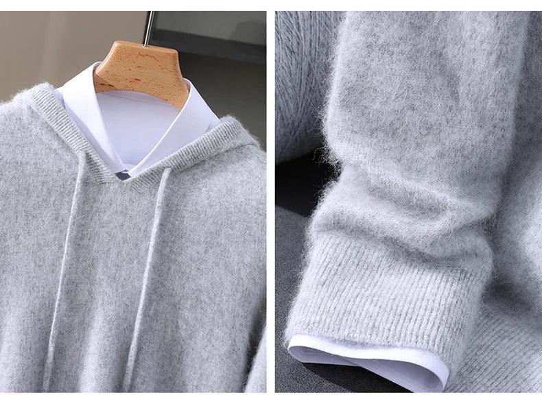 Men's Clothing: 100% Pure Mink Cashmere Knitted Sweater Casual And Loose Large-Sized Hooded Pullover Autumn Winter New Products - Image 17