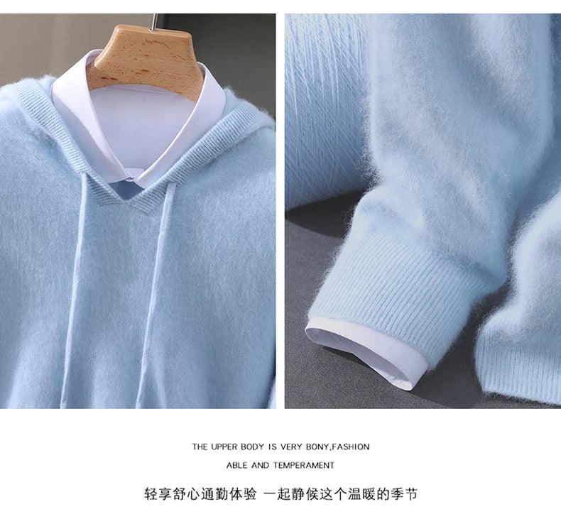 Men's Clothing: 100% Pure Mink Cashmere Knitted Sweater Casual And Loose Large-Sized Hooded Pullover Autumn Winter New Products - Image 19