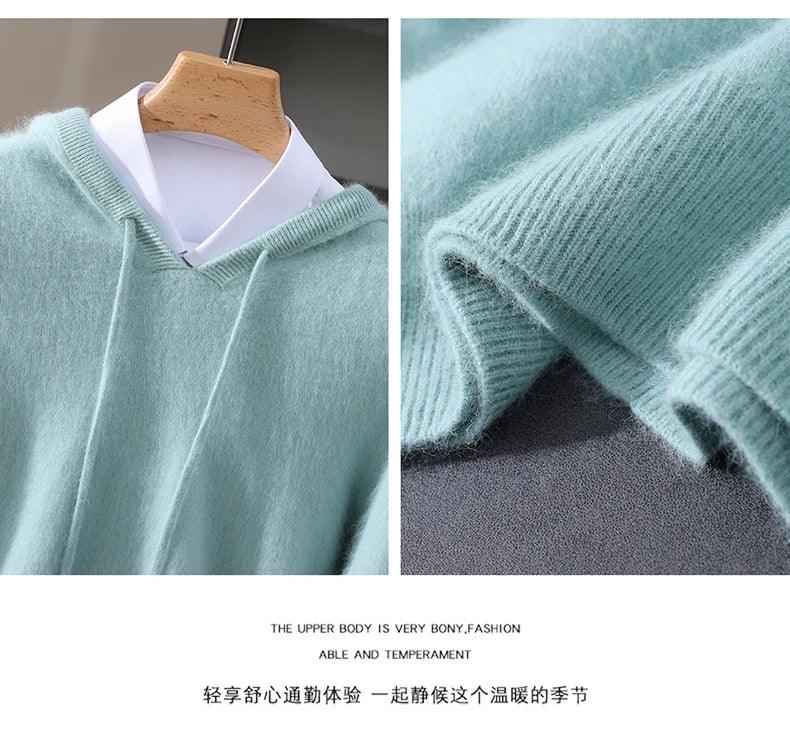 Men's Clothing: 100% Pure Mink Cashmere Knitted Sweater Casual And Loose Large-Sized Hooded Pullover Autumn Winter New Products - Image 22