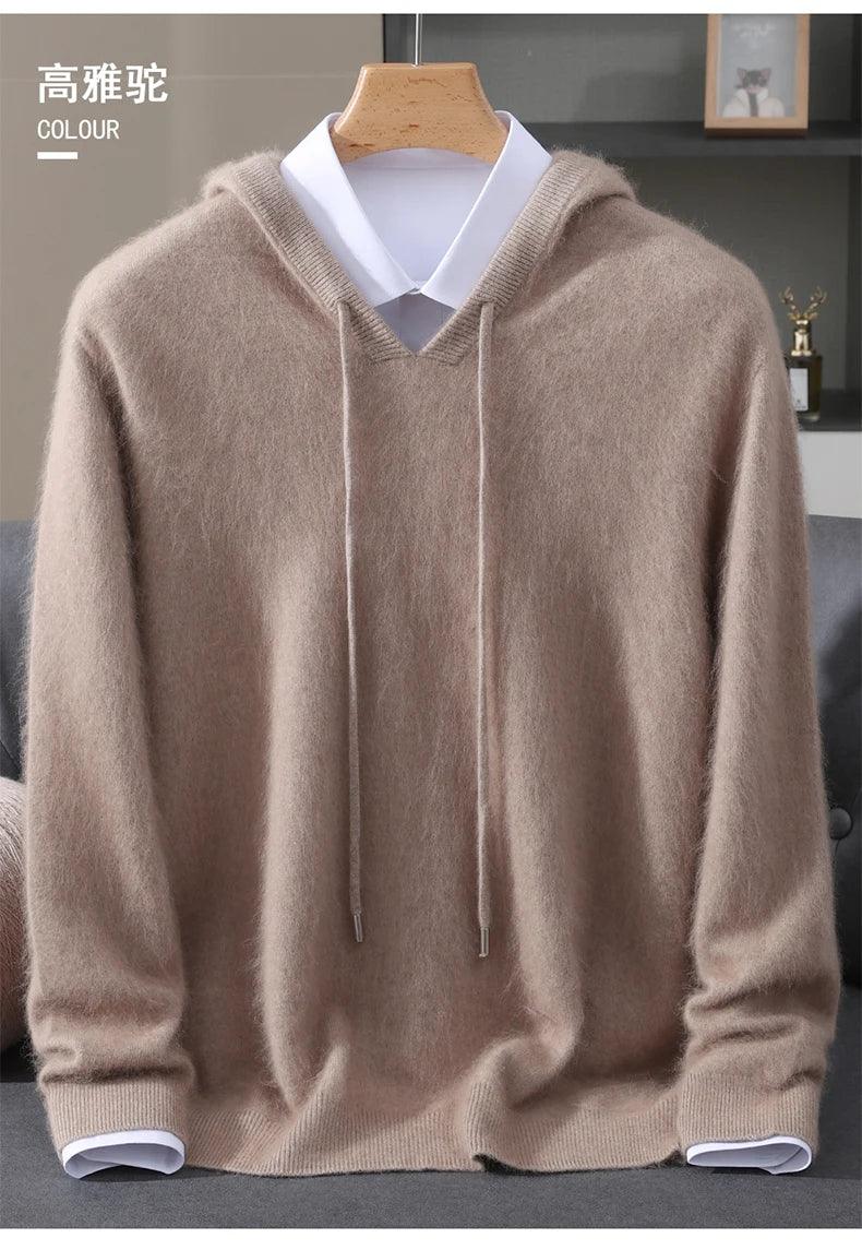 Men's Clothing: 100% Pure Mink Cashmere Knitted Sweater Casual And Loose Large-Sized Hooded Pullover Autumn Winter New Products - Image 24
