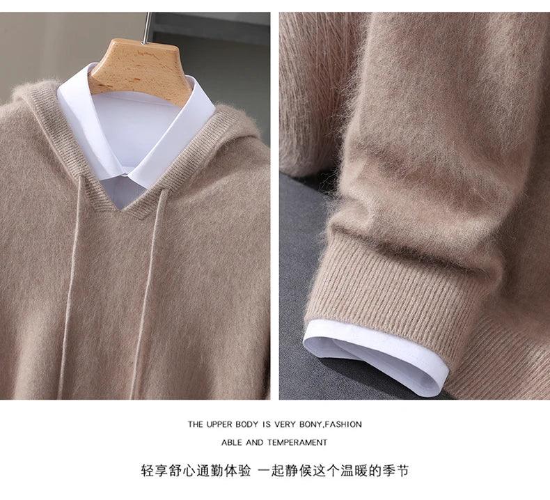 Men's Clothing: 100% Pure Mink Cashmere Knitted Sweater Casual And Loose Large-Sized Hooded Pullover Autumn Winter New Products - Image 25