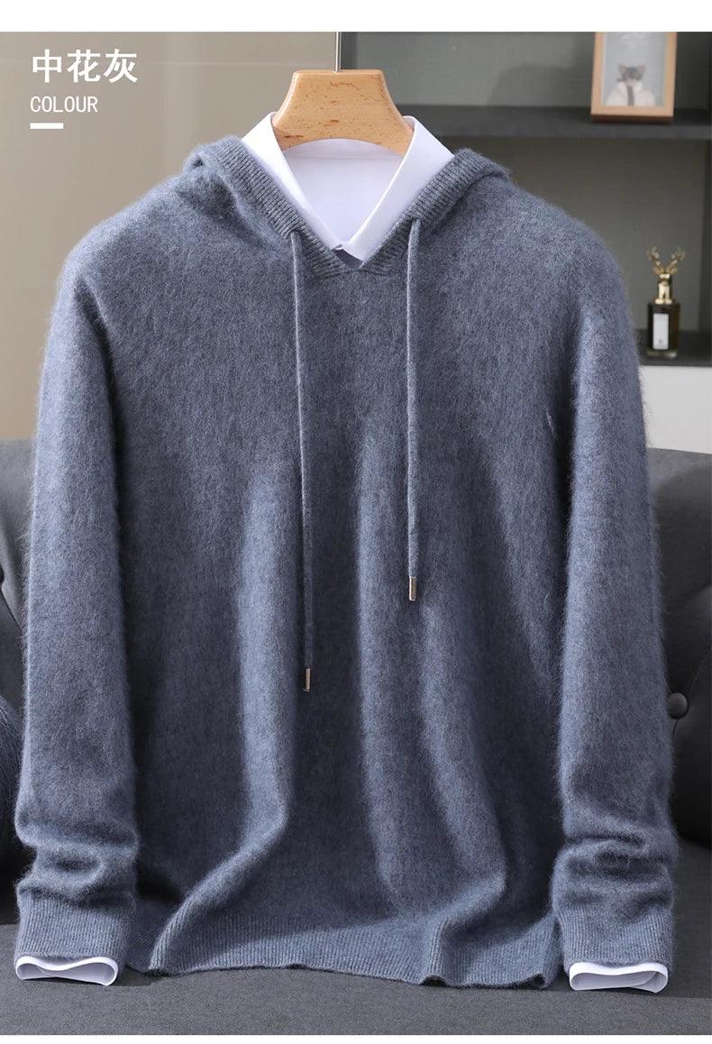Men's Clothing: 100% Pure Mink Cashmere Knitted Sweater Casual And Loose Large-Sized Hooded Pullover Autumn Winter New Products - Image 27