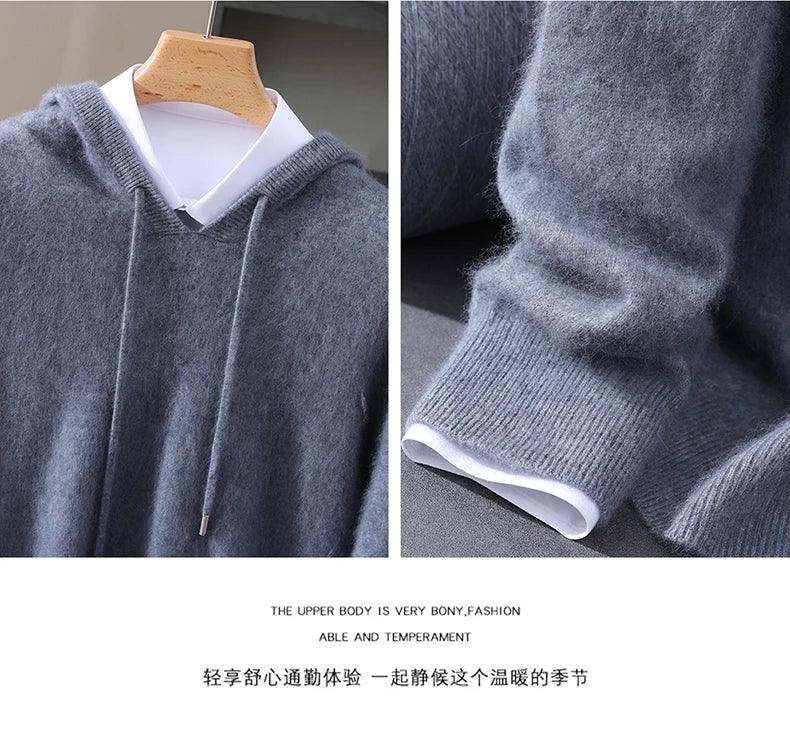 Men's Clothing: 100% Pure Mink Cashmere Knitted Sweater Casual And Loose Large-Sized Hooded Pullover Autumn Winter New Products - Image 28