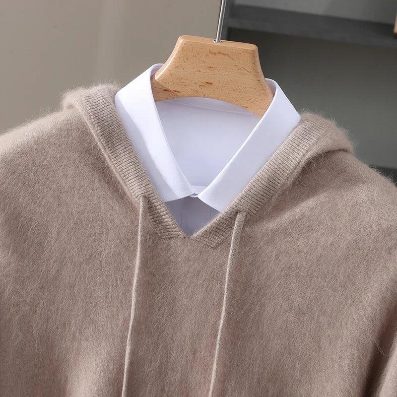 Men's Clothing: 100% Pure Mink Cashmere Knitted Sweater Casual And Loose Large-Sized Hooded Pullover Autumn Winter New Products - Image 3